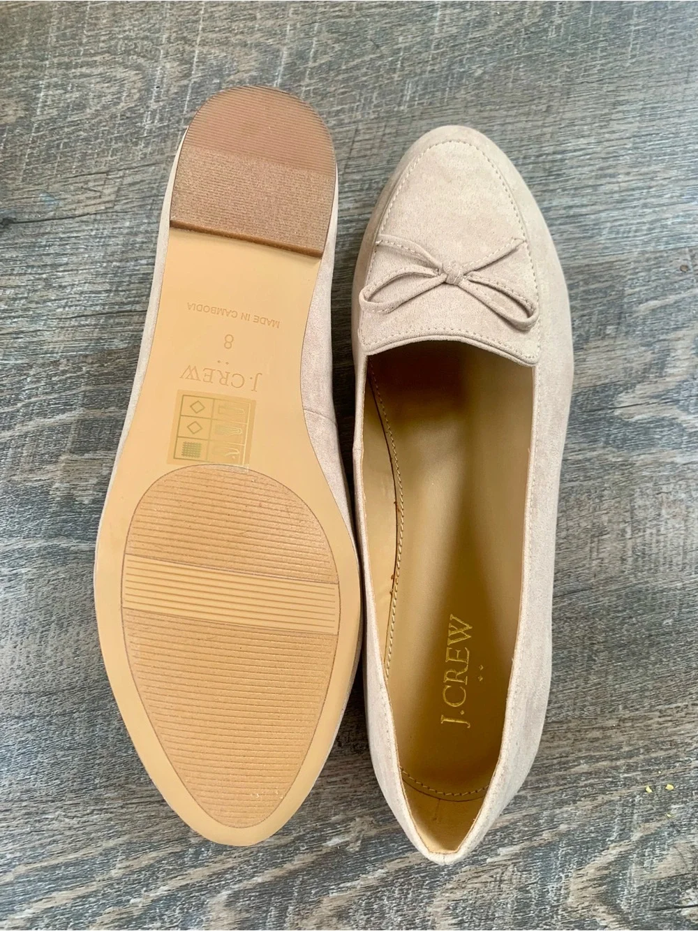 J. Crew Suede Bow Loafers in Light Beige